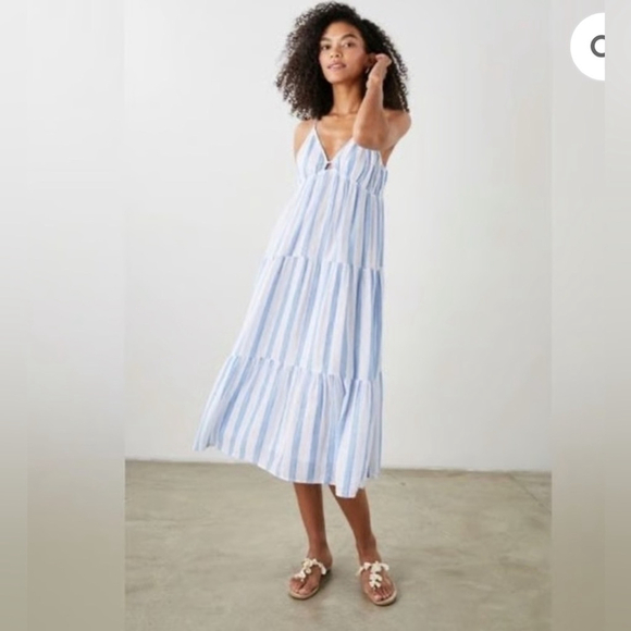 Rails Blue and White Striped Midi Dress linen blend - Picture 2 of 9